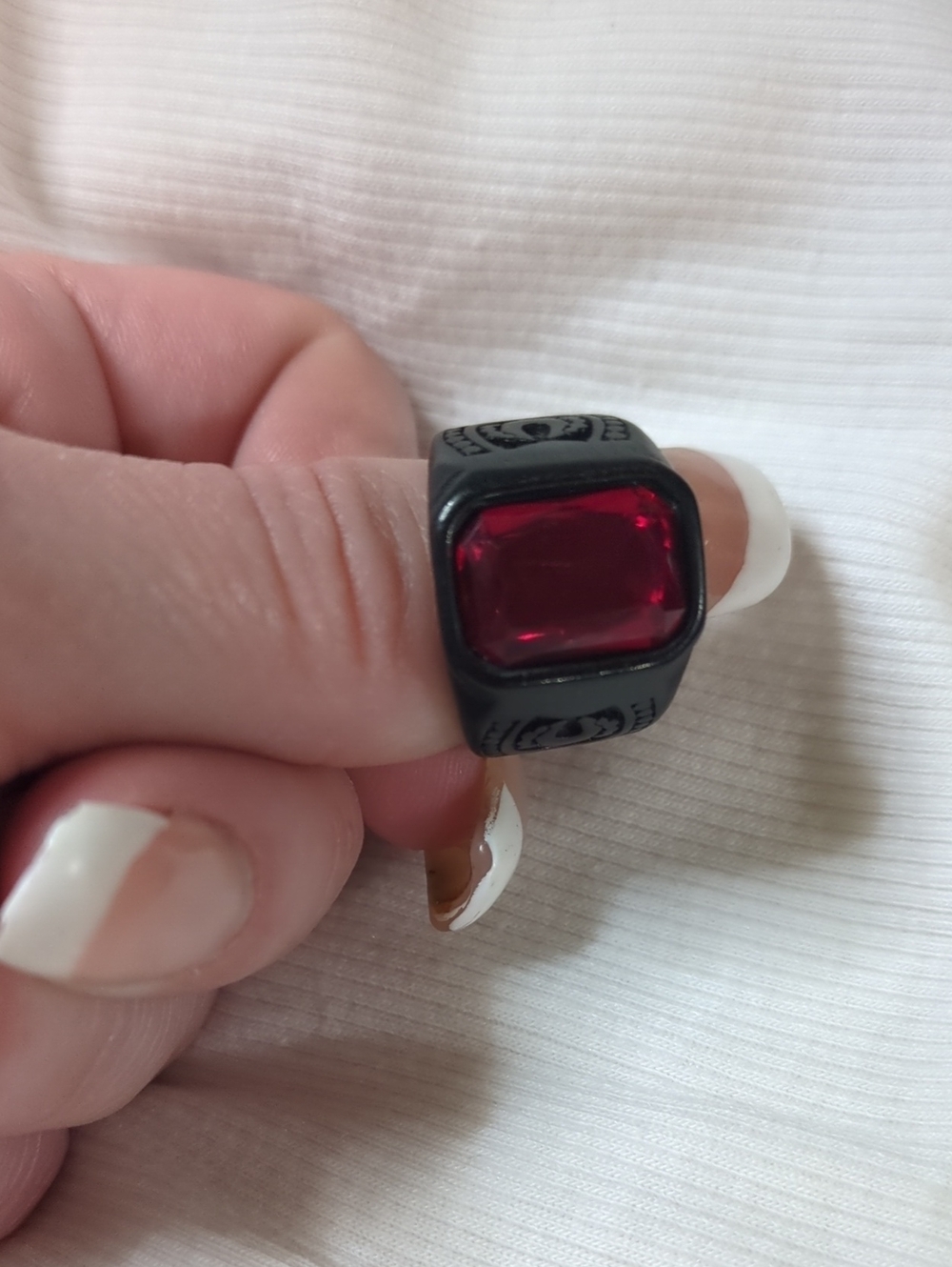 Black Ring with Deep Red Rectangular Stone
